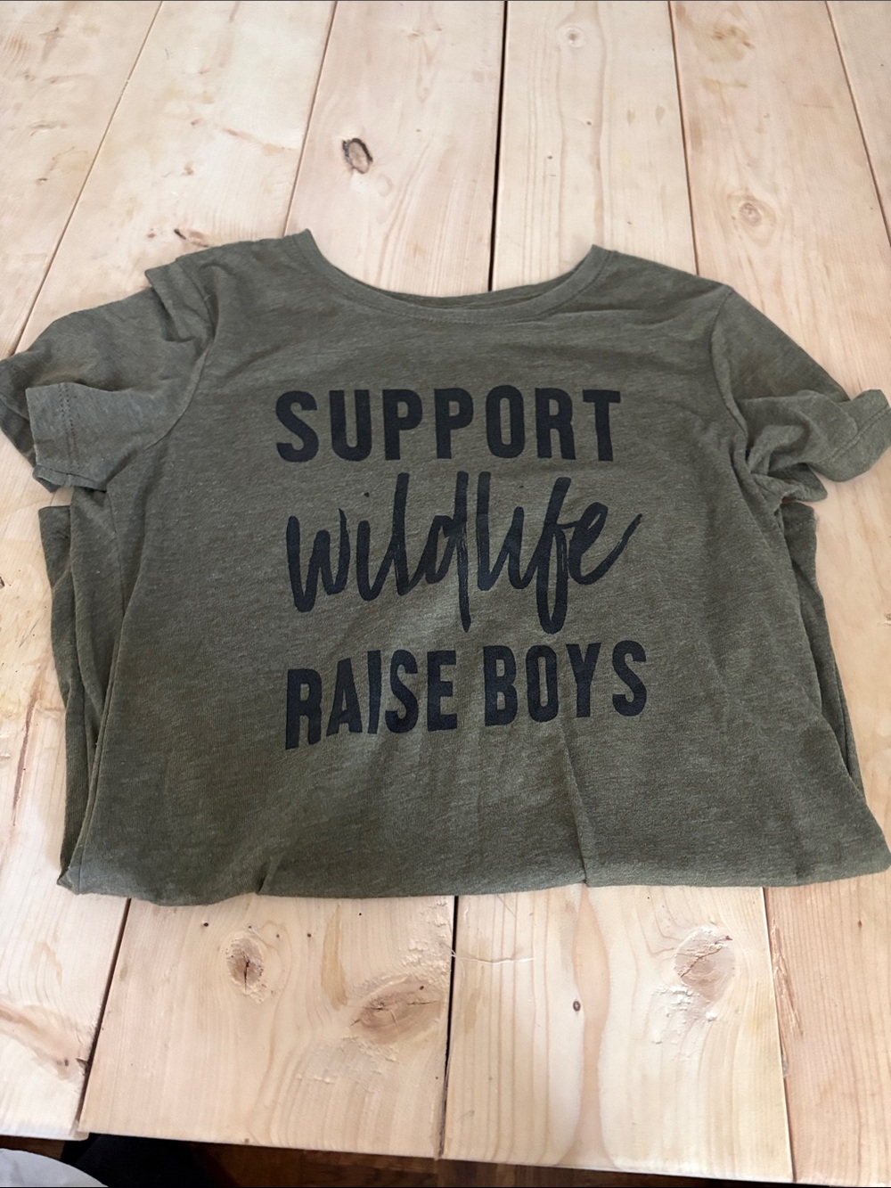 Olive Green Graphic Tee - Support Wildlife Raise Boys -medium